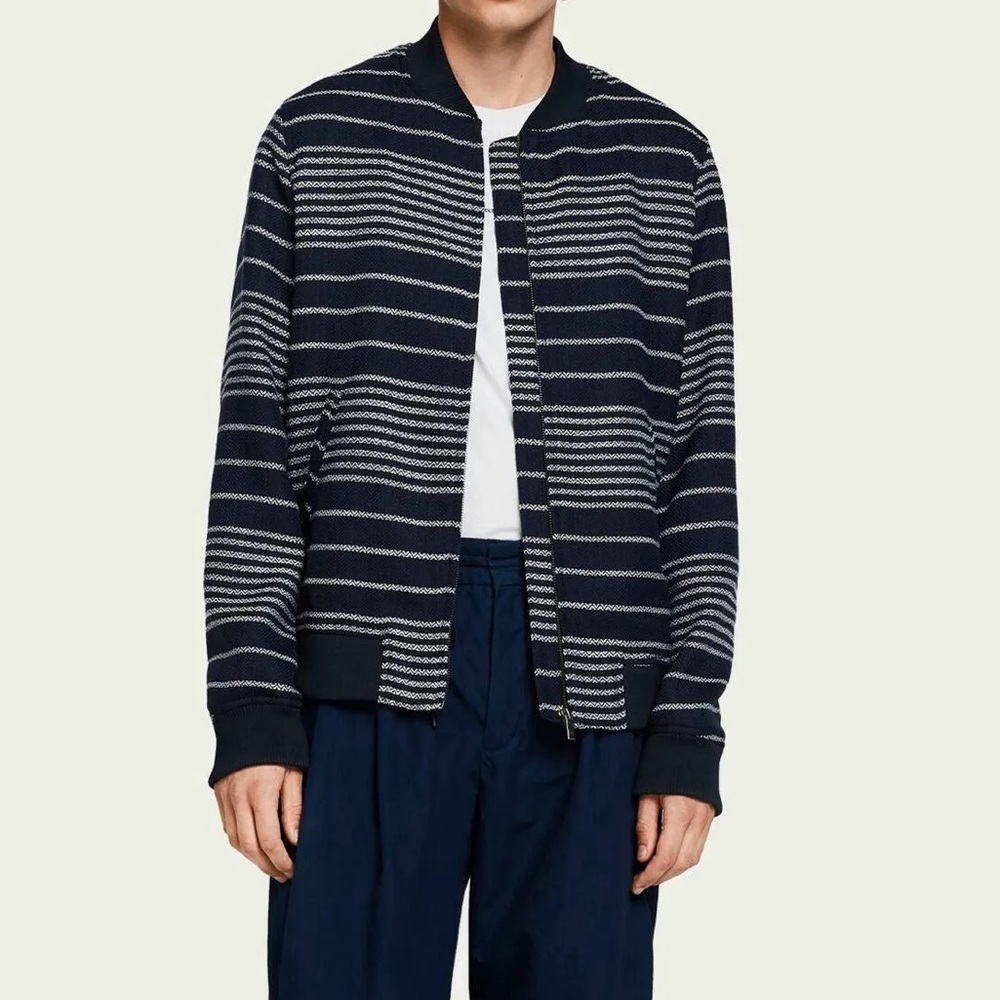 Scotch & Soda Navy and White Striped Bomber Jacket